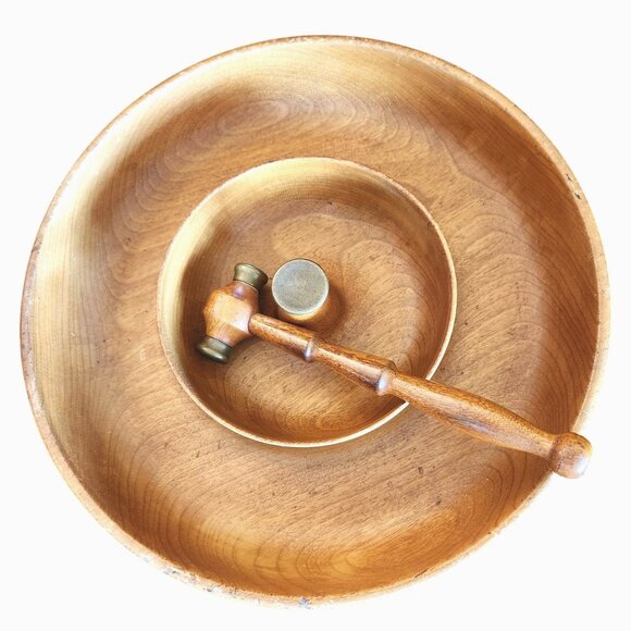 Vintage Rare Wood Nut Cracker with Double bowl, Wood Cracker with brass ends and - Picture 1 of 5